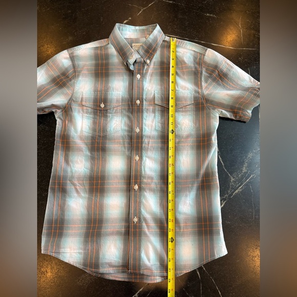 Roper BOYS XL Short Sleeve Button Down Shirt in Aqua Blue, Charcoal and Orange - Picture 6 of 7